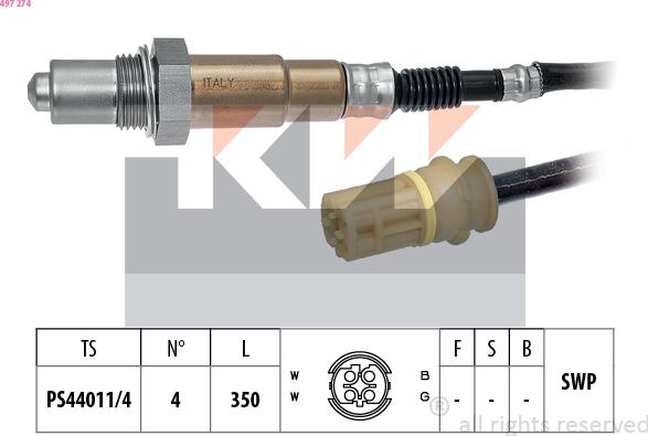 KW 497 274 - Лямбда-зонд, датчик кислорода avtokuzovplus.com.ua