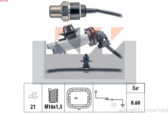 KW 500 199 - Датчик, тиск масла autocars.com.ua