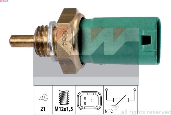 KW 530 354 - Датчик, температура охолоджуючої рідини autocars.com.ua