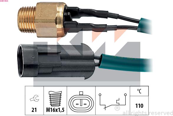 KW 540 055 - Датчик, температура охолоджуючої рідини autocars.com.ua