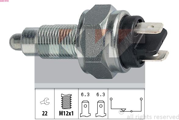 KW 560 019 - Датчик, контактний перемикач, фара заднього ходу autocars.com.ua