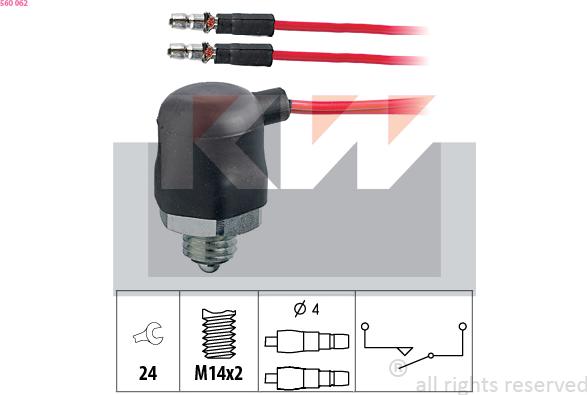 KW 560 062 - Датчик, контактний перемикач, фара заднього ходу autocars.com.ua