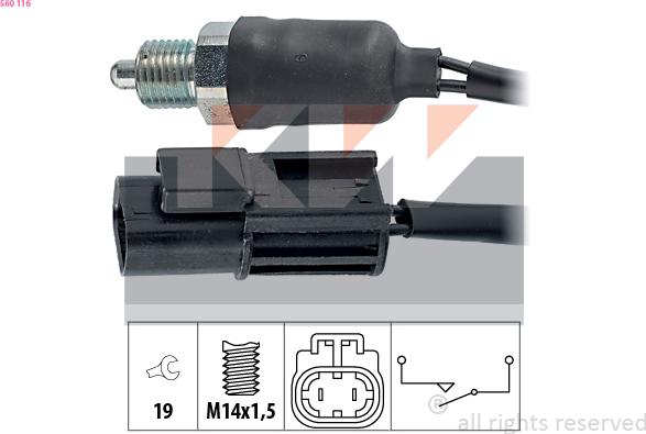 KW 560 116 - Датчик, контактний перемикач, фара заднього ходу autocars.com.ua