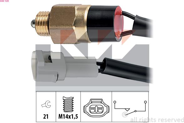 KW 560 120 - Датчик, контактний перемикач, фара заднього ходу autocars.com.ua