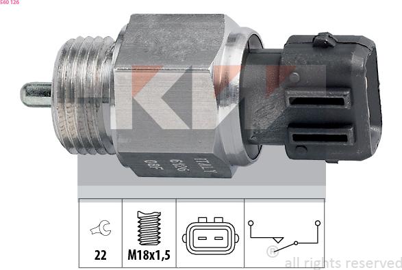 KW 560 126 - Датчик, контактний перемикач, фара заднього ходу autocars.com.ua