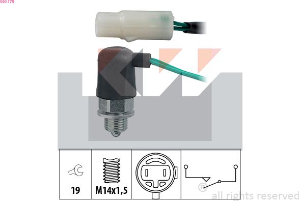 KW 560 179 - Датчик, контактний перемикач, фара заднього ходу autocars.com.ua