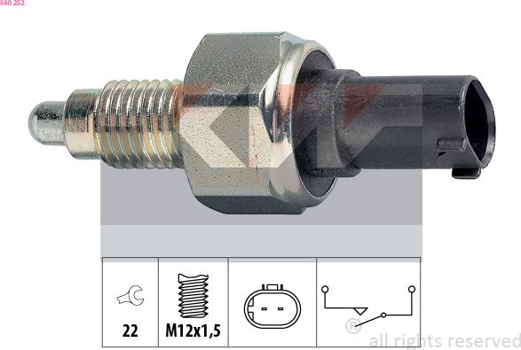 KW 560 252 - Датчик, контактний перемикач, фара заднього ходу autocars.com.ua