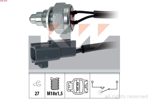 KW 560 259 - Датчик, контактний перемикач, фара заднього ходу autocars.com.ua