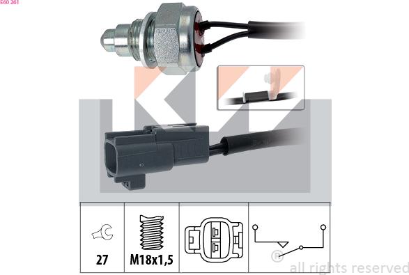 KW 560 261 - Датчик, контактний перемикач, фара заднього ходу autocars.com.ua