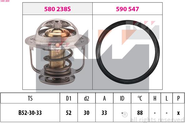 KW 580 269 - Термостат, охолоджуюча рідина autocars.com.ua