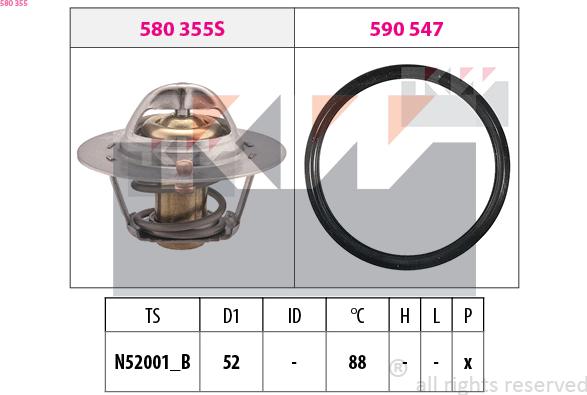 KW 580 355 - Термостат, охолоджуюча рідина autocars.com.ua