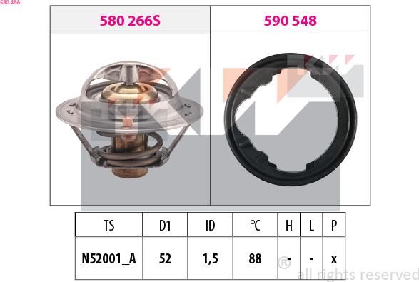 KW 580 488 - Термостат, охолоджуюча рідина autocars.com.ua