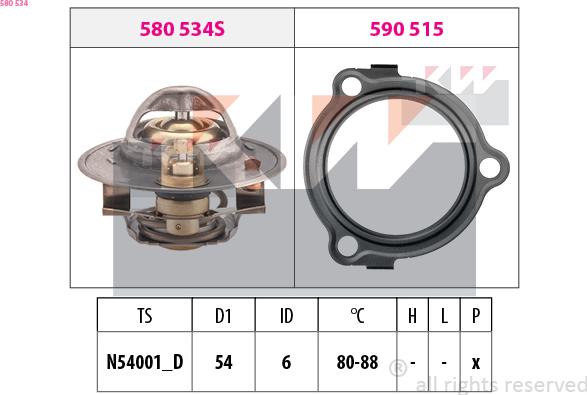 KW 580 534 - Термостат, охолоджуюча рідина autocars.com.ua