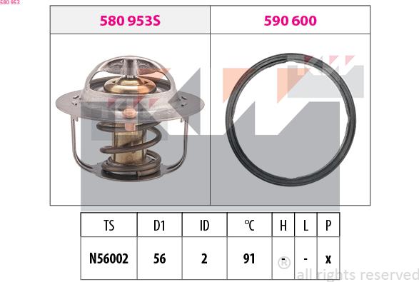 KW 580 953 - Термостат, охолоджуюча рідина autocars.com.ua