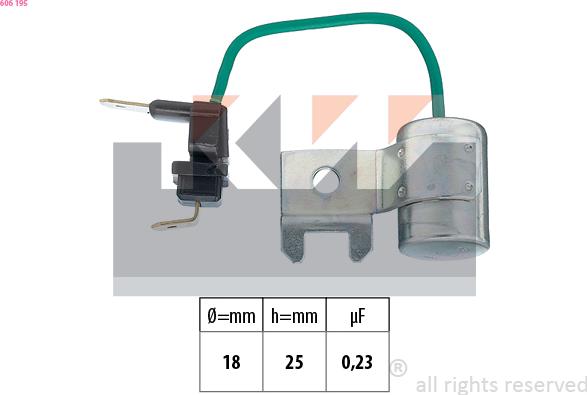 KW 606 195 - Конденсатор, система запалювання autocars.com.ua