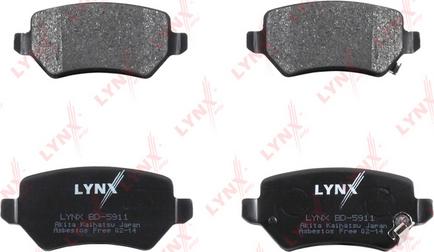 LYNXauto BD-5911 - Колодки тормозные задние OPEL Astra G 01-04-H 04> - Meriva 03> - Zafira 01> autodnr.net