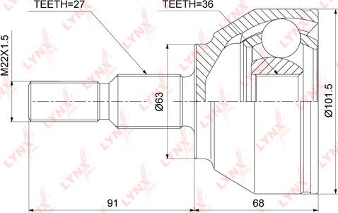 LYNXauto CO-3875 - Шарнірний комплект, ШРУС, приводний вал autocars.com.ua