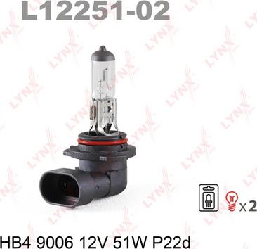 LYNXauto L12251-02 - Лампа розжарювання, фара дальнього світла autocars.com.ua
