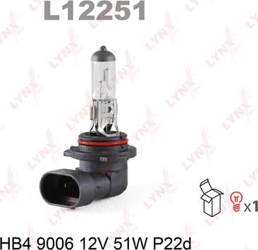 LYNXauto L12251 - Лампа галогенная HB4 9006 12V 51W P22D autodnr.net