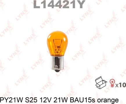 LYNXauto L14421Y - Лампа накаливания PY21W S25 12V 21W BAU15S ORANGE autodnr.net