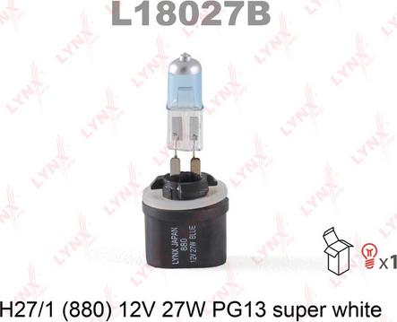 LYNXauto L18027B - Лампа галогенная H27 12V 27W PG13 880 SUPER WHITE autodnr.net