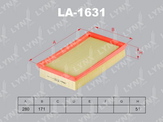 LYNXauto LA-1631 - Повітряний фільтр autocars.com.ua