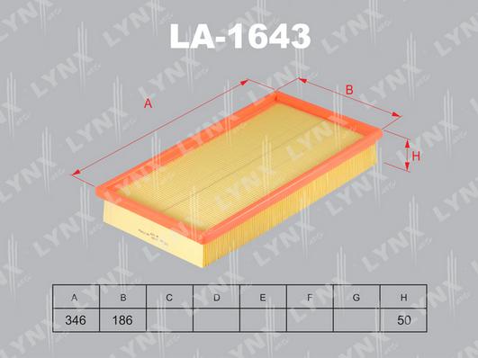 LYNXauto LA-1643 - Воздушный фильтр avtokuzovplus.com.ua