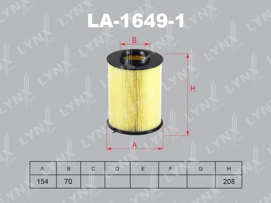 LYNXauto LA-1649-1 - Фильтр воздушный Ford Focus II 1.4-2.5 04> - C-MAX 1.6-2.0D 07> - Kuga 2.0D 10>  VOLVO 1.6-2.0 06> - autodnr.net