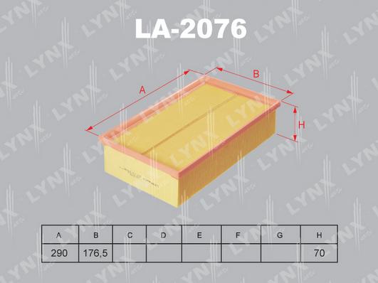 LYNXauto LA-2076 - Повітряний фільтр autocars.com.ua