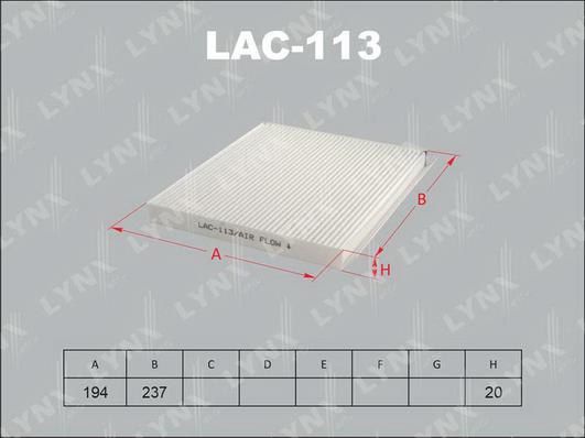 LYNXauto LAC-113 - Фильтр салонный HYUNDAI AccentMC 05> - ElantraHD 06> - Solaris I 10> autodnr.net