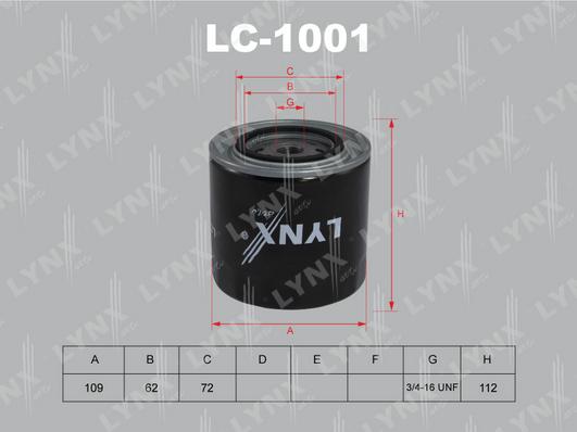 LYNXauto LC-1001 - Масляний фільтр autocars.com.ua