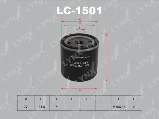 LYNXauto LC-1501 - Фильтр масляный CHEVROLET Aveo 1.4 06> - Captiva 2.4 06> - Cruze 1.6 09> - Lacetti 1.4-1.8 05> - Lan autodnr.net