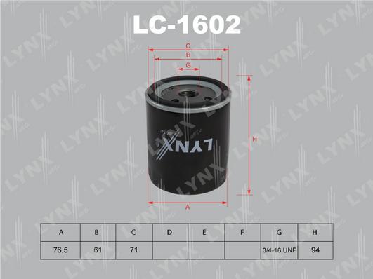 LYNXauto LC-1602 - Фильтр масляный FORD Focus C-Max 07> - Focus II 04> - Mondeo 07> 1.8-2.0  MAZDA 3 2.0 04> - 6 1.8-2. autodnr.net