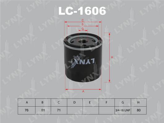 LYNXauto LC-1606 - Фильтр масляный FORD Escort-Fiesta 1.1-1.6 >99-Sierra 1.6-1.8 >93  MAZDA 121 1.3 96> autodnr.net