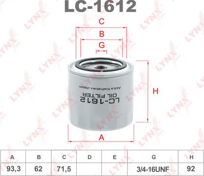 LYNXauto LC-1612 - Фильтр масляный FORD Scorpio I-II 1.8-2.9 >98 - Sierra 1.6-2.9 >93 - Transit 2.0-2.9 91-00 autodnr.net