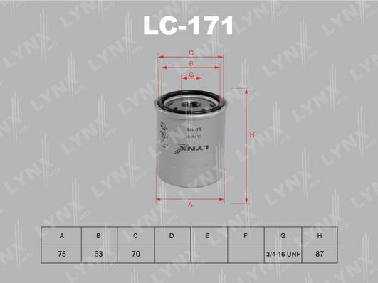 LYNXauto LC-171 - Фильтр масляный TOYOTA Camry 2.5 >91-3.0 91> - Corolla 1.4D 04> - Land Cruiser 100 4.7 98> - Prado 2 autodnr.net