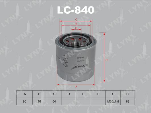 LYNXauto LC-840 - Фильтр масляный SUBARU Impreza 1.5-2.5 96> - Legacy 2.0-2.5 96> - Forester 2.0-2.5 97> autodnr.net
