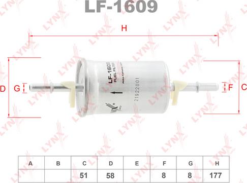 LYNXauto LF-1609 - Топливный фильтр avtokuzovplus.com.ua