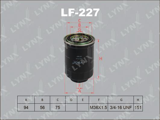 LYNXauto LF-227 - Паливний фільтр autocars.com.ua