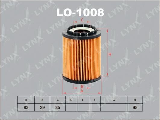 LYNXauto LO-1008 - Фильтр масляный AUDI A6 3.7 99-05 - A8 3.7-4.2 98-02 - Q7 3.6 06>  FORD Galaxy 2.8 95-00  JEEP Grand autodnr.net