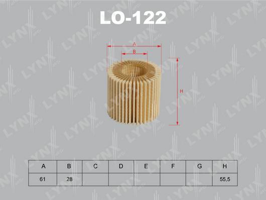 LYNXauto LO-122 - Фильтр масляный TOYOTA Auris 1.3-1.6 09> - IQ 1.3 09> - Yaris 1.3 09> autodnr.net