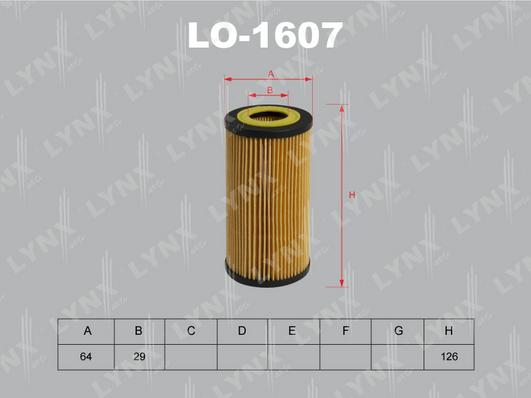 LYNXauto LO-1607 - Фильтр масляный FORD Mondeo 2.5 07> - Kuga 2.5-Focus II 2.5T 05>  VOLVO C30 06> - C70 06> - S40 06> autodnr.net