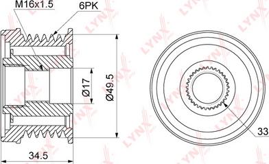 LYNXauto PA-1107 - Шкив генератора, муфта avtokuzovplus.com.ua