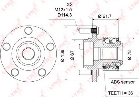 LYNXauto WH-1200 - Комплект підшипника маточини колеса autocars.com.ua