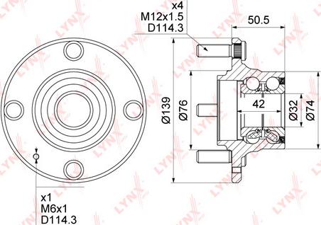 LYNXauto WH-1337 - Комплект підшипника маточини колеса autocars.com.ua