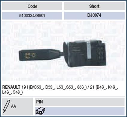 Magneti Marelli 510033438501 - Выключатель на рулевой колонке autodnr.net