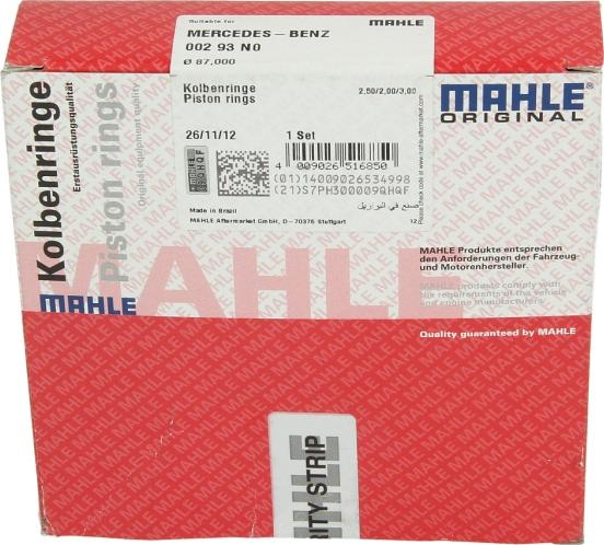 MAHLE 002 93 N0 - Комплект поршневих кілець autocars.com.ua
