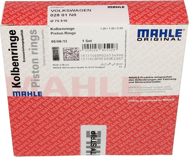 MAHLE 028 01 N0 - Комплект поршневих кілець autocars.com.ua
