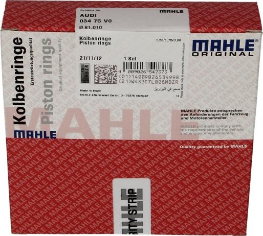 MAHLE 034 75 V0 - Комплект поршневих кілець autocars.com.ua