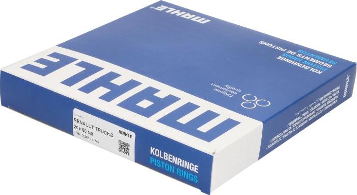 MAHLE 209 50 N0 - Комплект поршневих кілець autocars.com.ua